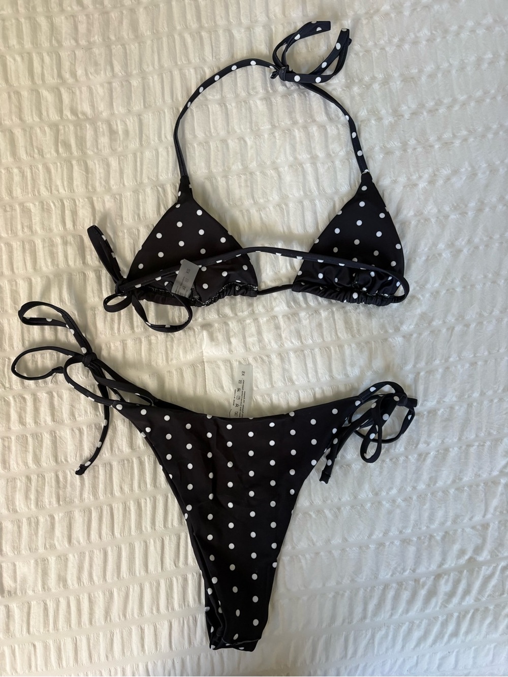 Black Polka Dot String Bikini Set - Picture 2 of 3